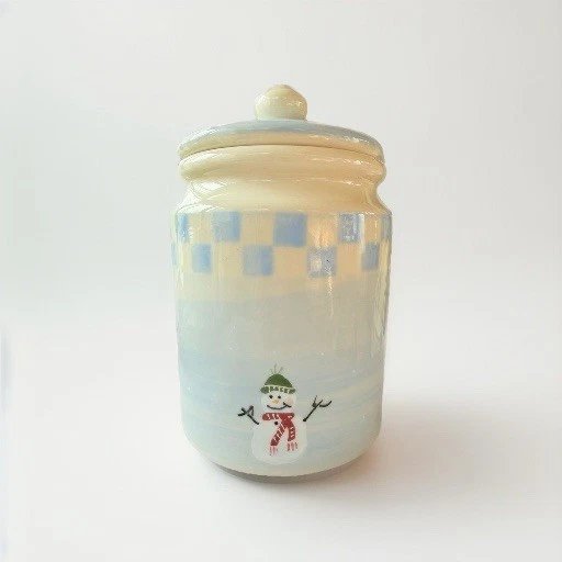 Hartstone Snow People muñecos de nieve copos de nieve bote a cuadros azul tarro de galletas ¡FIRMADO! Foto 1 de 4