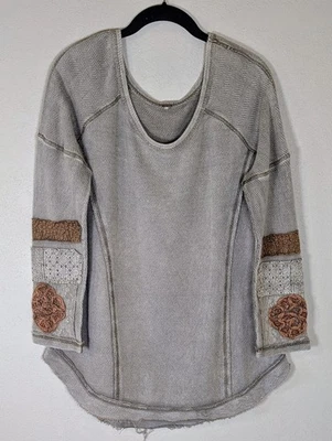 Suéter túnica manga encaje retazos boho Free People Top algodón talla L/XL (Leer) Foto 1 de 4