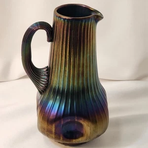 Antike böhmische Rindskopf Papillon irisierende gerippte Vase um 1900 - Bild 1 von 7