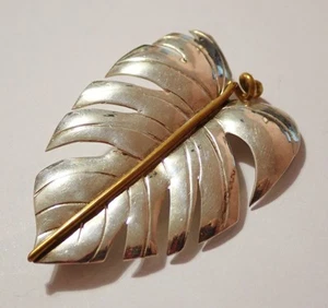 Broche de hoja grande detallado prendedor de plata de ley vena de latón 2-3/8" 12,1 g - Imagen 1 de 11