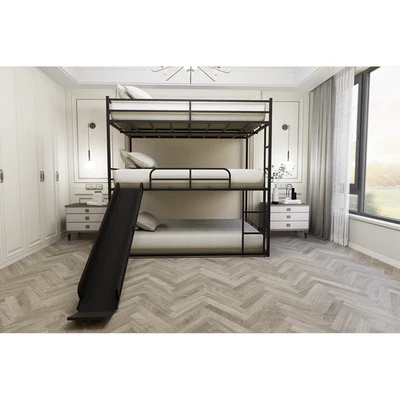 Cama tipo loft de metal tamaño completo con tobogán y escalera Foto 1 de 4