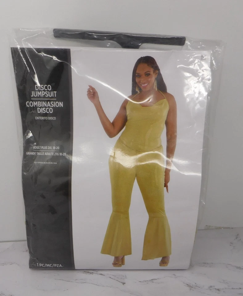 ЖЕНСКИЙ ЗОЛОТОЙ ДИСКО КОМБИНЕЗОН КОСТЮМ РАЗМЕР 2XL 18-20 - Изображение 1 из 3