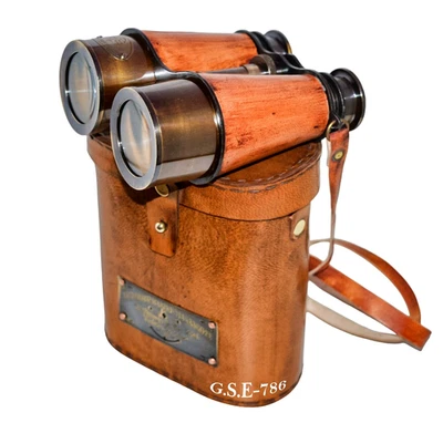 Antique Vintage Brass Marine Binocular Nautical with Leather Box Gift - Image 1 of 4