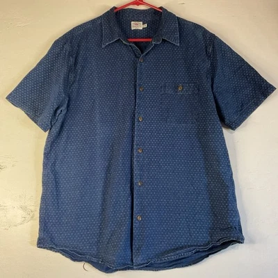 Faherty Shirt Mens XL Navy Blue Geometric Print Short Sleeve Button Up Pocket - Image 1 of 4