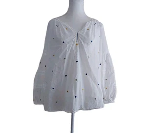 Blusa Boho Velvet By Graham & Spencer Talla L Bordada Polkadot Blanca - Imagen 1 de 9