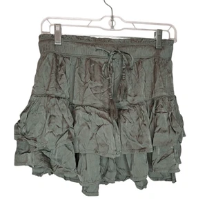 Aerie Women's Size med Tiered Ruffle Mini Skirt Olive Green Elastic Waist NWT - Picture 1 of 6