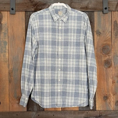 J Crew Men's XLT Tall Brushed Cotton Flannel Shirt Cotton Blue White Plaid - Image 1 of 4
