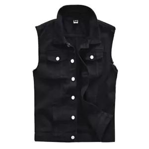 Chaqueta Abrigo Vintage Chaleco Ajustado Sin Mangas Chaleco Hombres Vaquero Denim Informal Jeans - Imagen 1 de 7