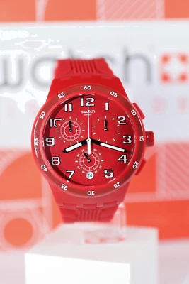 Nuevo Reloj Swatch Original Hecho en Suiza Rojo Paso Cronógrafo Silicona 42mm SUSR404 Fecha Foto 1 de 4