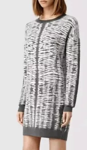ALL SAINTS JUMPER DRESS Grey Knitted S rock Zebra Print 80s Short Relaxed Fit - Picture 1 of 11