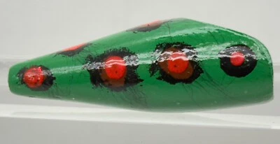 Vintage Handcrafted Wood Plug Fishing Lure Speckled Eyes Leopard Frog 2.50” Bass - Image 1 of 4