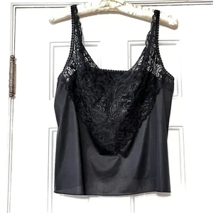 Vanity Fair Black Lace Trim Nylon Camisole Size 36/42 - Picture 1 of 4