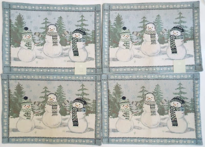 Set of 4 St Nicholas Square Christmas Snowmen Snowflake Light Blue Placemats - Image 1 of 4