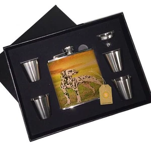 Dalmatiner Welpe Leder Flachmann Schwarz Box Geschenkset - Bild 1 von 2