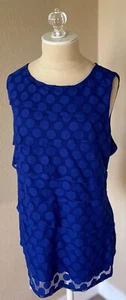 ALFANI WOMENS Polka Dot Stretchy Mesh Overlay Tiered Sleeveless Top 2X PLUS Blue - Picture 1 of 8