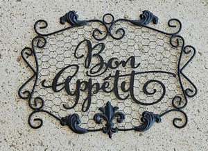Bon Appetit Sign Hanging Metal Wall Art Design Decoration Filigree 17"x12" - Picture 1 of 8