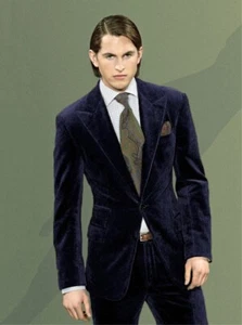 Velvet Men Suits 2Pcs Wide Peak Lapel Jacket Evening Party Blazer Velvet Tuxedos - Picture 1 of 22