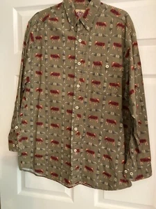 Barn Fly Men’s Shirt Moose Wildlife Pattern Long Sleeve Button Down Size Medium - Picture 1 of 9