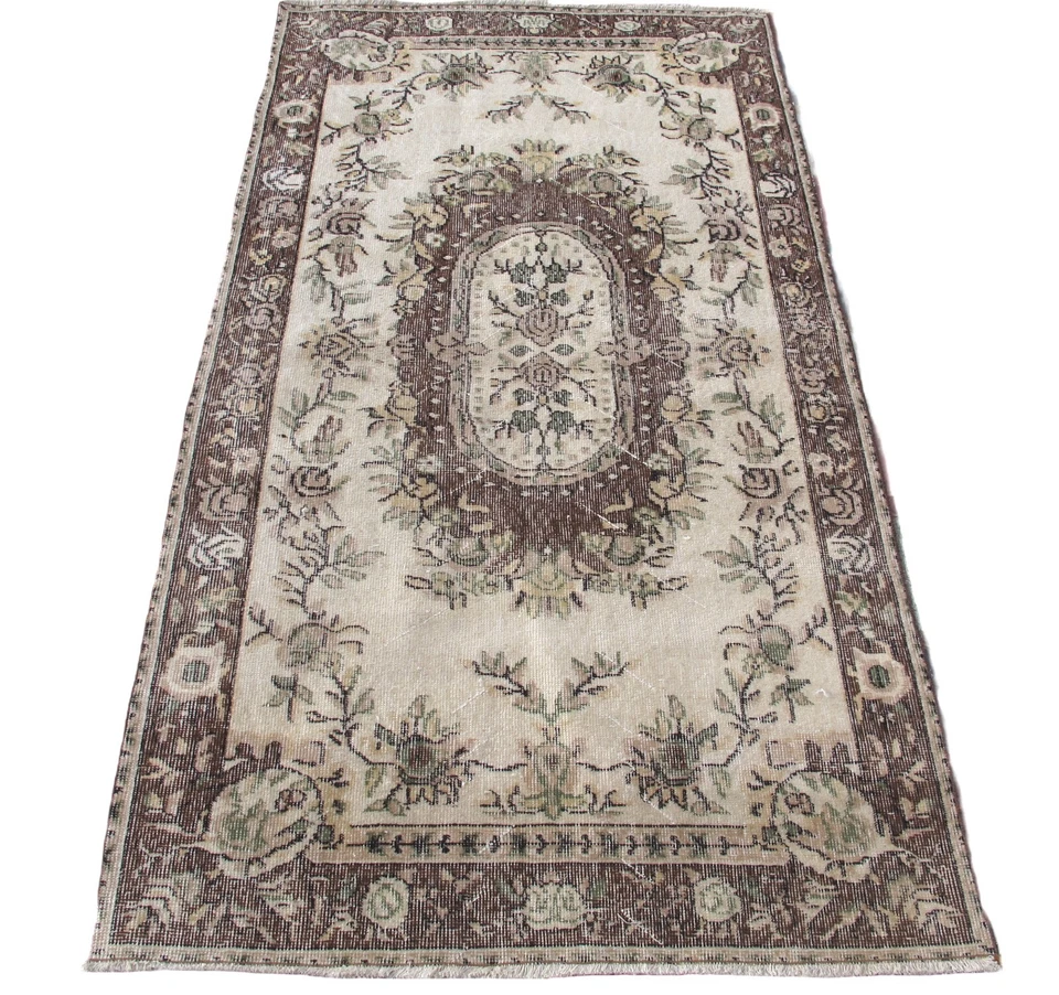 Handmade Vintage Rug, Anatolian Nomadic Carpet Rug, Floral Rug, 3.6 x 6.6 ft - Image 1 of 4