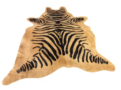 Alfombra de cuero de vaca - Estampado negro cebra en beige oscuro - 74" de ancho x 81"-REGALO DE GRADUACIÓN Foto 1 de 4