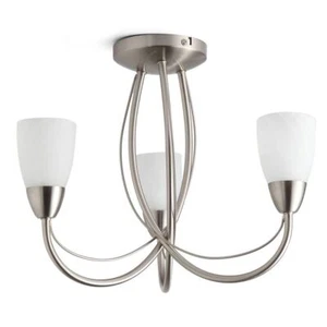 Litecraft Madrid Ceiling Light Flush 3 Arm With Frosted Shades - Satin Nickel - Picture 1 of 6