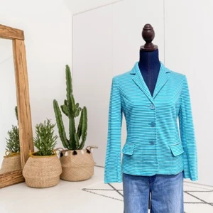 Talbots Blazer Jacke Damen M zierlich gestreift Knopfleiste Baumwolle Stretch blau - Bild 1 von 10