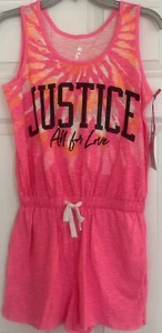 Justice Logo Graphic Romper Size XL 16/18 Bright Pink Tie Dye Jumpsuit Pockets - Picture 1 of 11