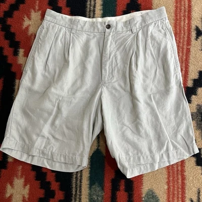 Pantalones Cortos De Colección Brooks Brothers Lino Plisado Para Hombres 34 Beige Chino Lino Preppy Playa Foto 1 de 4