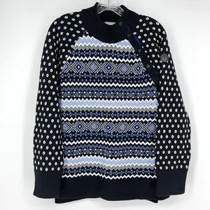 Talbots Thermolite Snap Button Mock Neck Sweater Size Large Fair Isle Blue Heavy - Picture 1 of 6