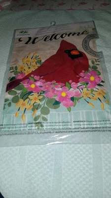 New Evergreen "Welcome" Decorative Garden Flag With Cardinal 12x18  - Image 1 of 4