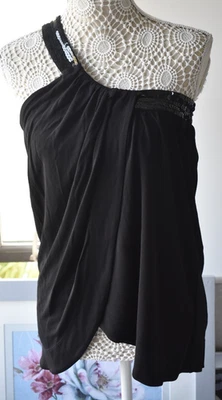 New RED Valentino Black Sequin One Shoulder Top Size 42(UK10) - Image 1 of 4