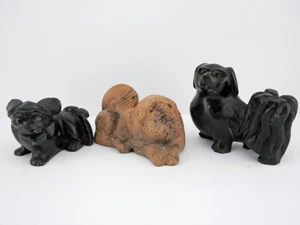 Collection of 3 Carved Gemstone Dogs of Foo / Pekingese Dogs - Picture 1 of 5