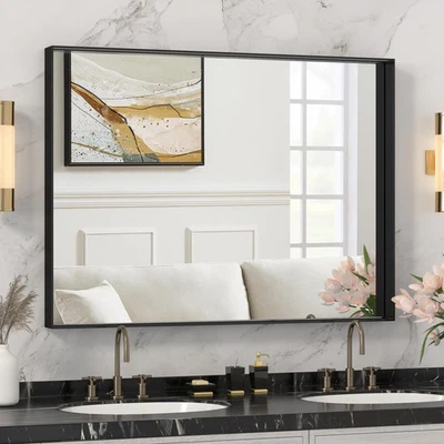 30X36 Inch Black Metal Framed Bathroom Mirror for Wall, Brushed Black Bathroo... - Image 1 of 4