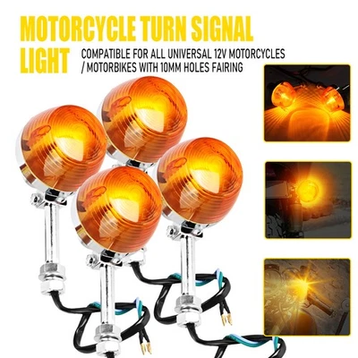 4pcs Amber Turn Signal Indicator Light Universal For 12V Motorcycles Motorbikes - Image 1 of 4