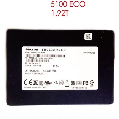 1.92TB Micron 5100 Eco 1.92 TB SSD eTLC SATA III 6Gbps PLP 2.5" MTFDDAK1T9TBY - Image 1 of 3