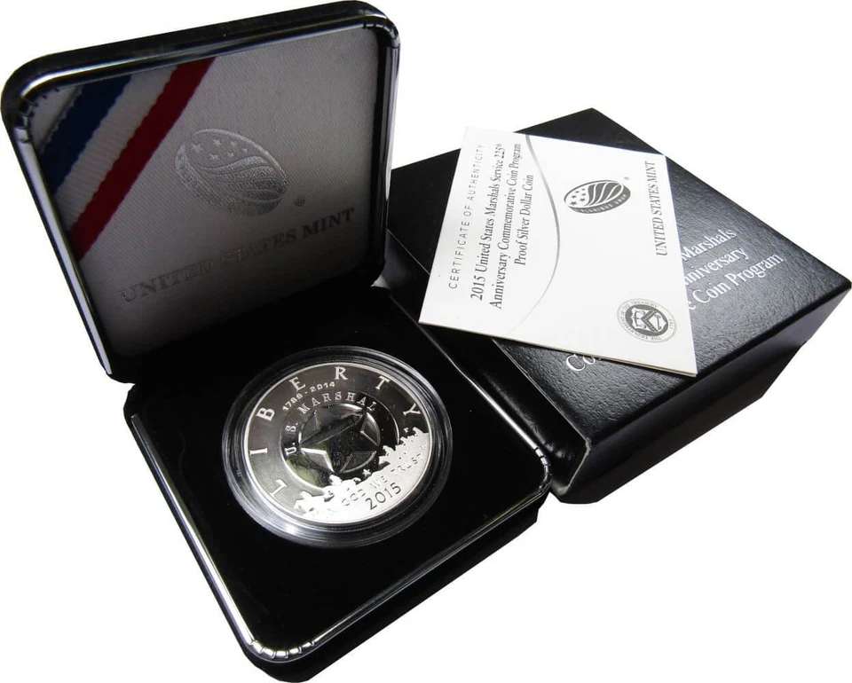 U.S. Marshals Commemorative Dollar 2015 P Proof Silver $1 Coin OGP COA - Image 1 of 3