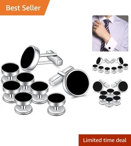 Men's Onyx and Brass Cufflinks with 6 Shirt Studs - Perfect for Weddings & Gifts - Picture 1 of 9