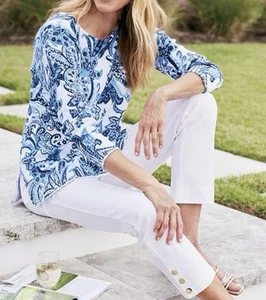 NWT Soft Surroundings Marin Sweater Blue Floral Paisley Size L - Picture 1 of 9