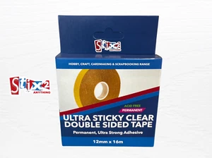 Stix2 Ultra Sticky Clear Double Sided Tape Ultra Strong, 12mm Wide 16mtrs Long - Picture 1 of 7