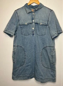 BLANK NYC Mini Denim Dress Women's L Short Sleeve W/ Pockets Casual Beachy Boho - Picture 1 of 10