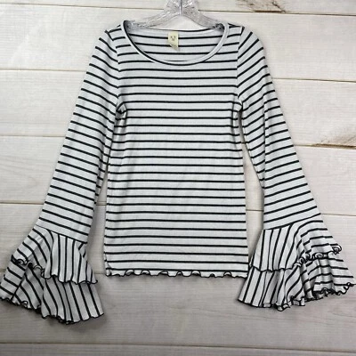 Top tejido We The Free People para mujer M blanco negro a rayas manga campana costilla boho Foto 1 de 4
