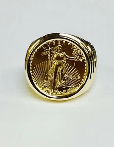 Coin American Liberty With Wedding Gift Ring For Men's 14k Yellow Gold Plated - Picture 1 of 10