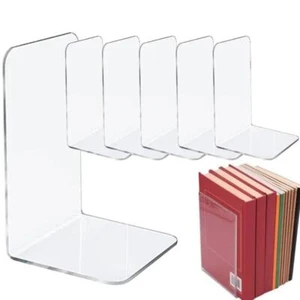 4pcs Clear Acrylic Bookends / Bookends Organizer Stand /Office/ School/ Book End - Picture 1 of 9