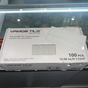 Vamos Tile 100-Piece Glossy Dolomite White Peel and Stick Backsplash Tile 3 - Picture 1 of 5