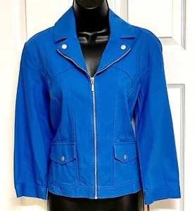 Ruby Rd. Denim Jeansjacke Gr. 10 Stretch 3/4 Ärmel hellblau Reißverschluss vorne neu - Bild 1 von 8