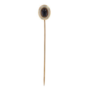 Yellow Gold Garnet Edwardian Solitaire Stickpin - 14k Oval Greek Key Antique