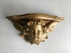 Cherub Angel 10.5" x 4.5 x 5" Wall Sconce Shelf - Heavy Resin, Hollywood Regency - Picture 1 of 9