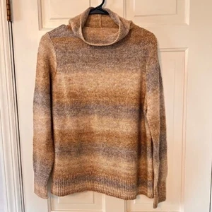J. Jill Wearever Funnel Neck Tunic Sweater Cowl Neck Striped Petite Size M - Picture 1 of 6