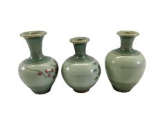 Celadon flowers Fish Bud Vases Miniature Green Asian Korean Lot of 3
