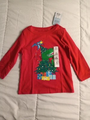 Toddler Boy's Cat & Jack sz 2T Red Holiday Dino Tee T-Shirt New #A55 - Image 1 of 4